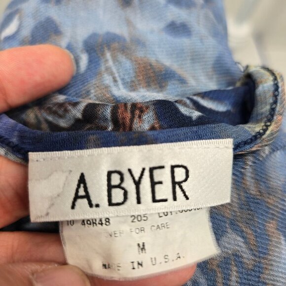 Vintage 90s Y2K Navy Feather Peacock Painting Micro Mesh Sheer Top USA - Picture 4 of 7